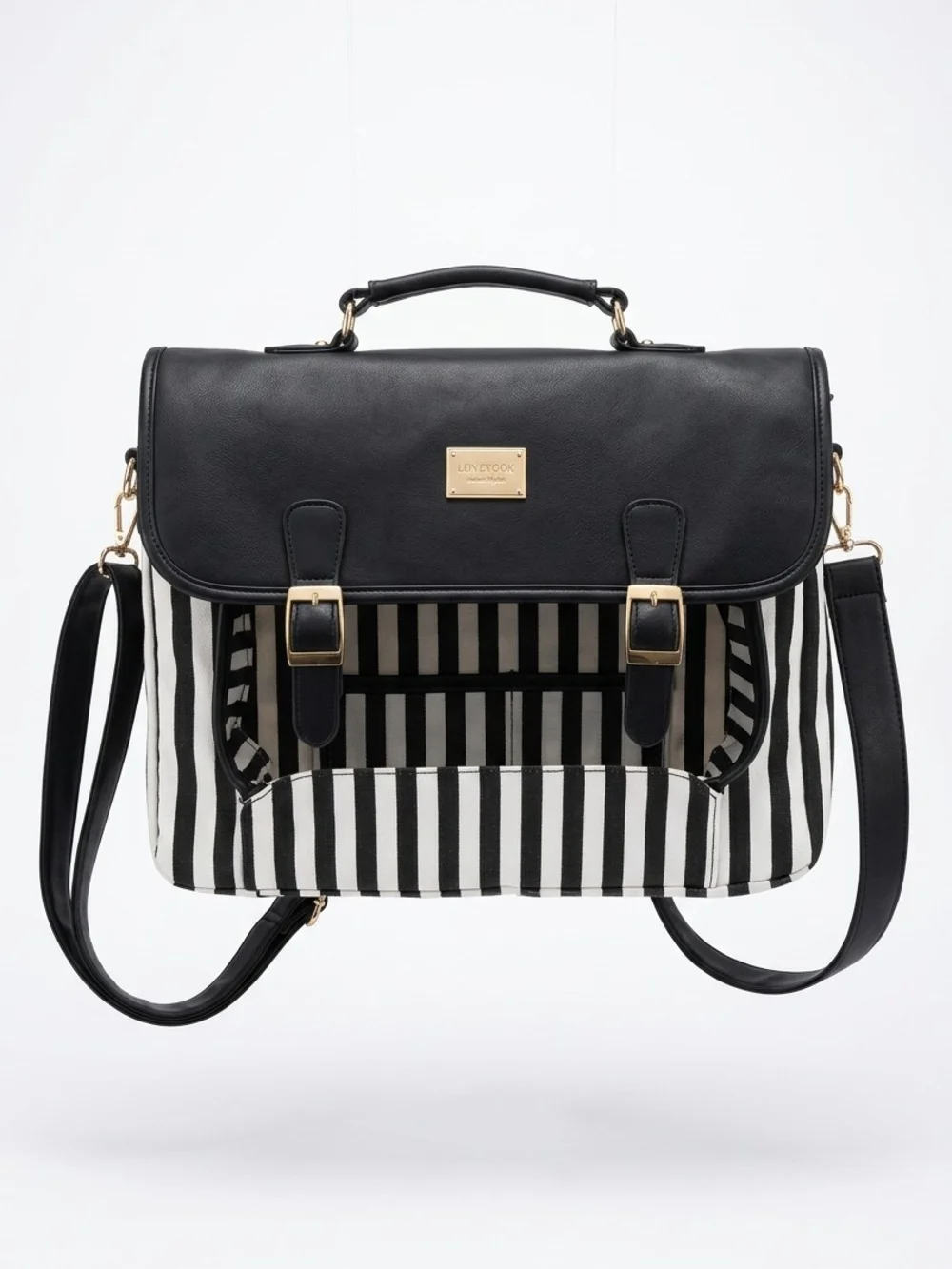 Lovevook Classic And Stylis Black & White Striped Satchel with Gold Hardware